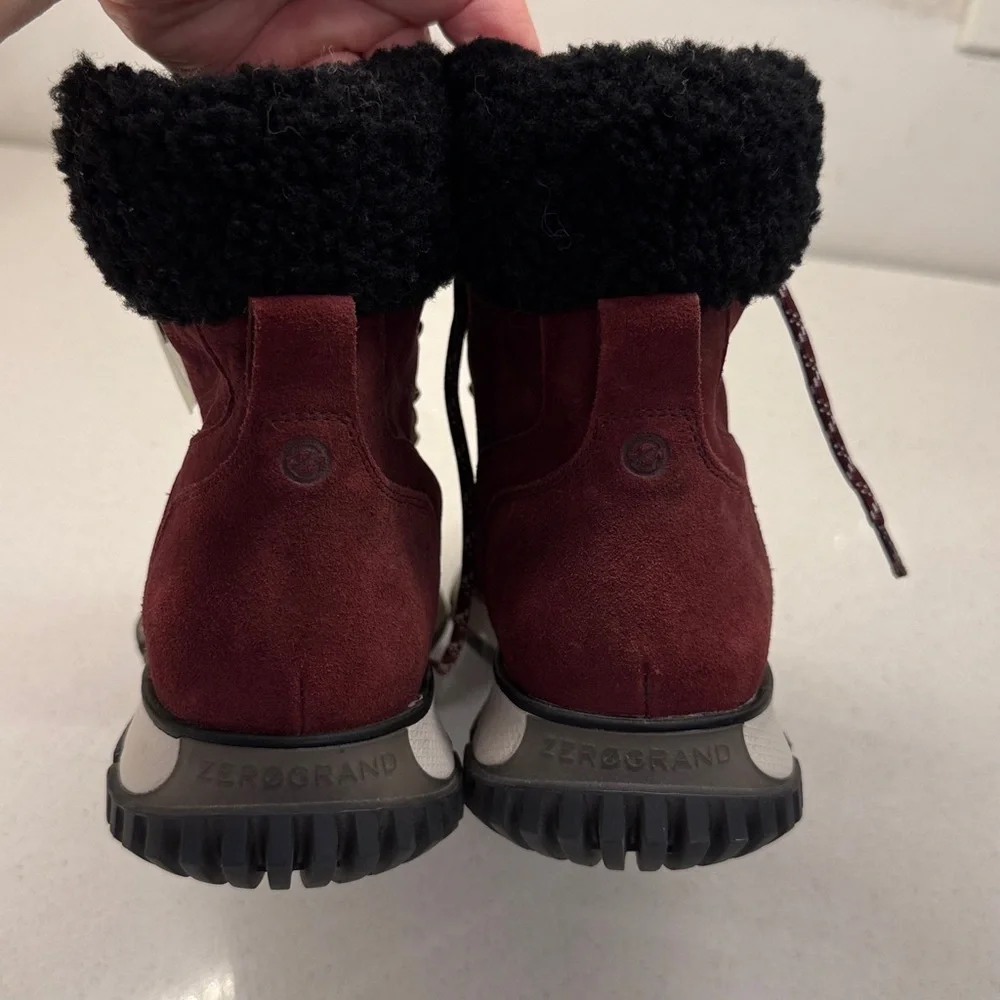 Cole Haan Burgundy Leather Real Fur Winter Boots Size 8 B New!